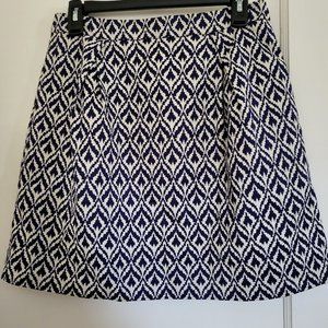 J. Crew White and Navy Ikat Jacquard Flare A-line Skirt Size 2